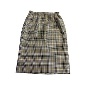 Pendleton Vintage Wool Plaid Pencil Skirt Grey Yellow Navy Blue Size 8 MadeinUSA
